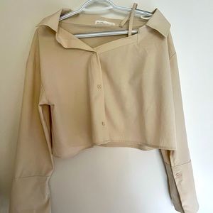 Oak + Fort Beige buttoned crop long sleeve top